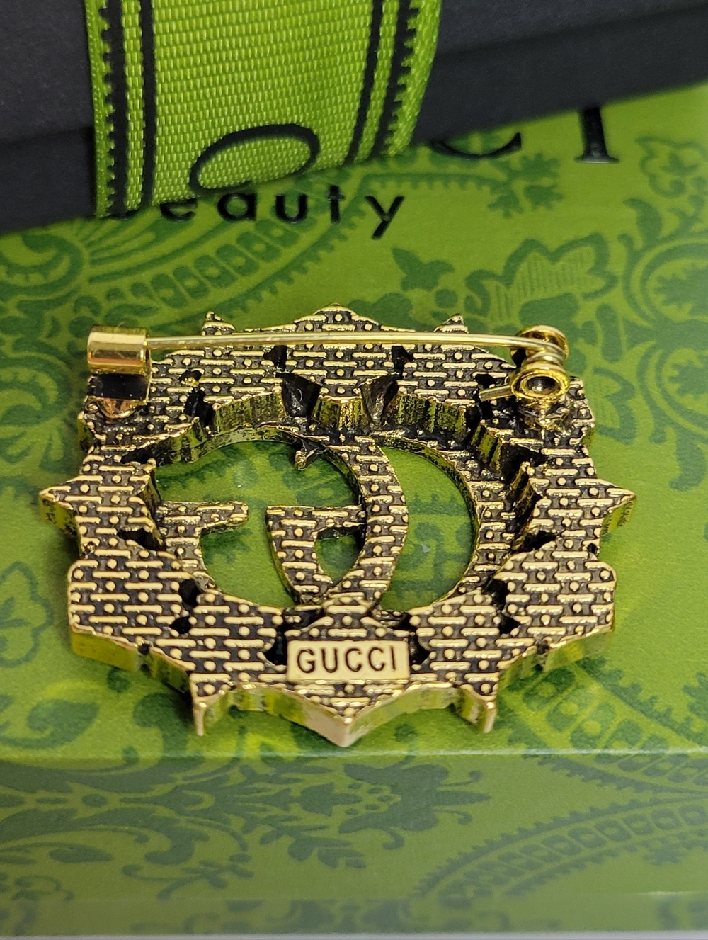Aurora Borealis Crystal GG Gold Brooch - Picture 2 of 2
